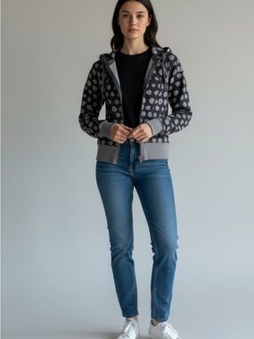 Lululemon Grey black Polka Dot Scuba Hoodie Size 4 Zip Fitted Athleisure Jacket